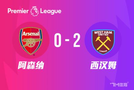 英超-阿森納0-2負(fù)西漢姆，近4輪僅1勝