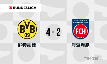 德甲：多特蒙德4-2海登海姆升至榜首，阿德耶米兩射一傳建功