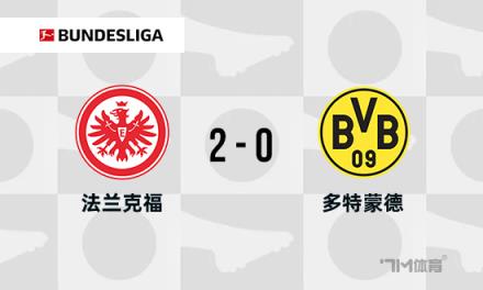 多特蒙德3連敗+7輪僅1勝，0-2負于法蘭克福排名跌至第10位