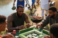 網(wǎng)友AI創(chuàng)作：當(dāng)庫里來釣魚的時候，老詹已經(jīng)打上麻將了